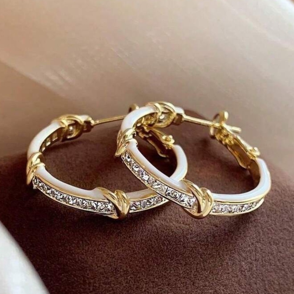 Elegant Gold and White Hoop Earrings